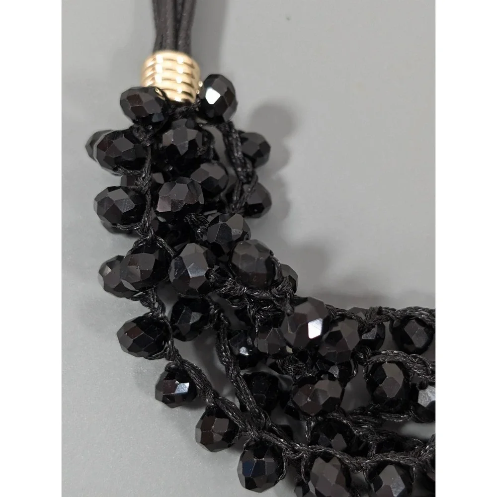 Black Faceted Glass Bead Statement‎ Necklace Multi Cord Modern 21 in